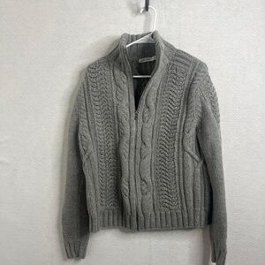 Calvin Klein Gray Cable Knit Full Zip Sweater Jacket Chunky Knit Size M